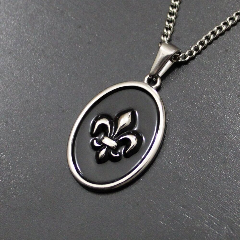 Silver Fleur De Lis Pendant Chain Necklace Enamel